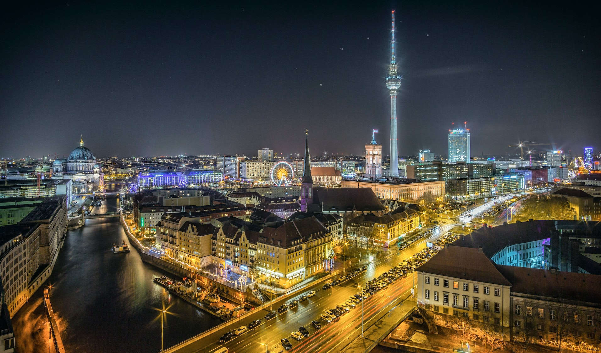 View over the River Spree to Nikolaiviertel and Alexanderplatz