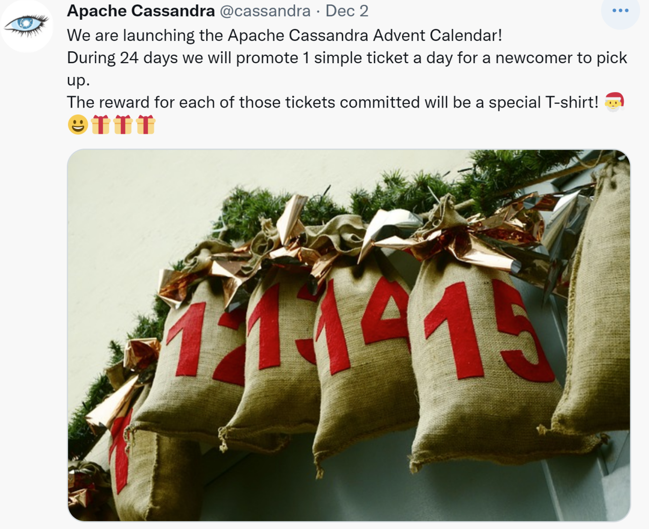 Apache Cassandra’s advent calendar campaign on Twitter